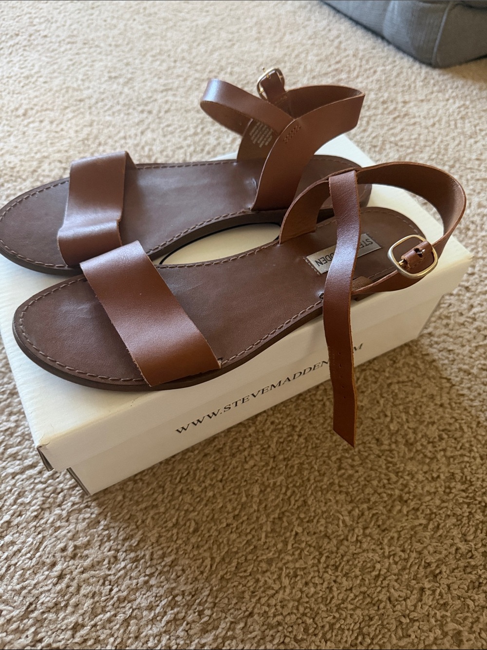 Steve Madden Women’s Donddi Tan Leather Ankle-Strap Sandals